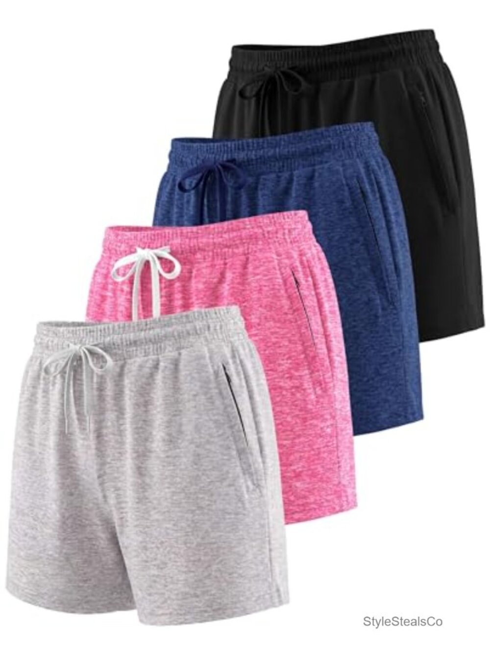 4 Pack Women's High Waisted Athletic Running Shorts with Zip Pockets Dry Fit